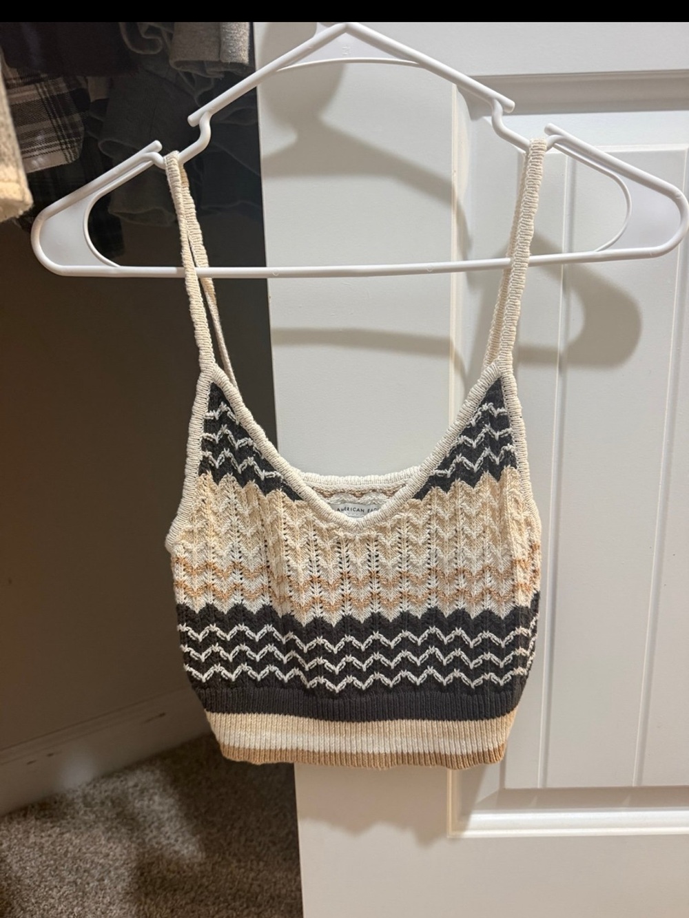 American Eagle Outfitters Chevron Stripe Cropped Tank - Cream, Black, Tan
